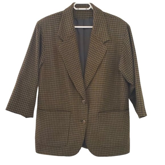 Vintage V-neck  Houndstooth Print Sport Coat Blazer - Picture 2 of 9